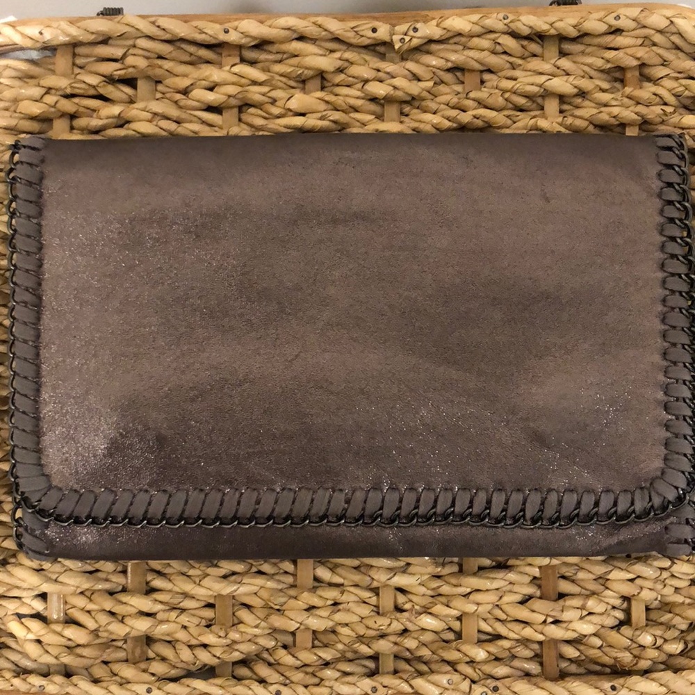 Metallic crossbody/clutch